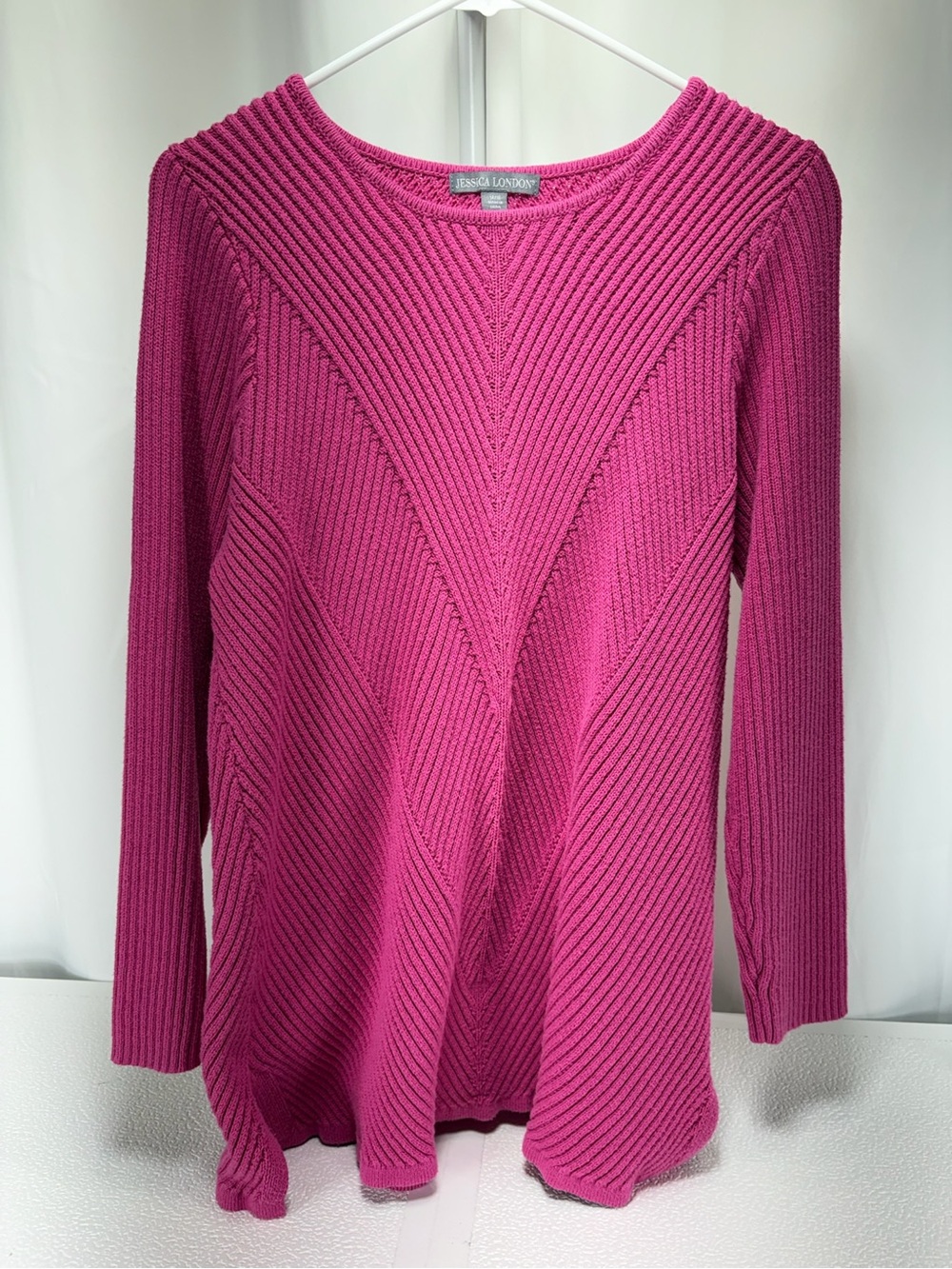 Jessica London Bright Magenta Ribbed Chevron Scoop Neck Sweater 4605